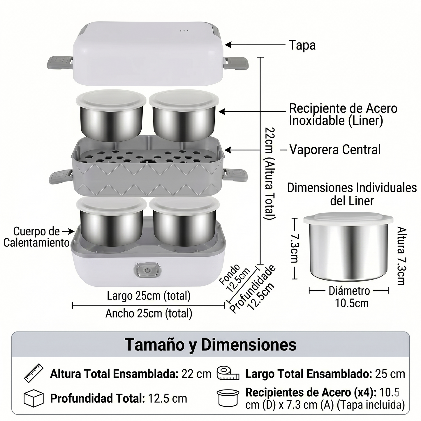 Lonchera Eléctrica Premium: 2 Niveles y 4 Compartimentos